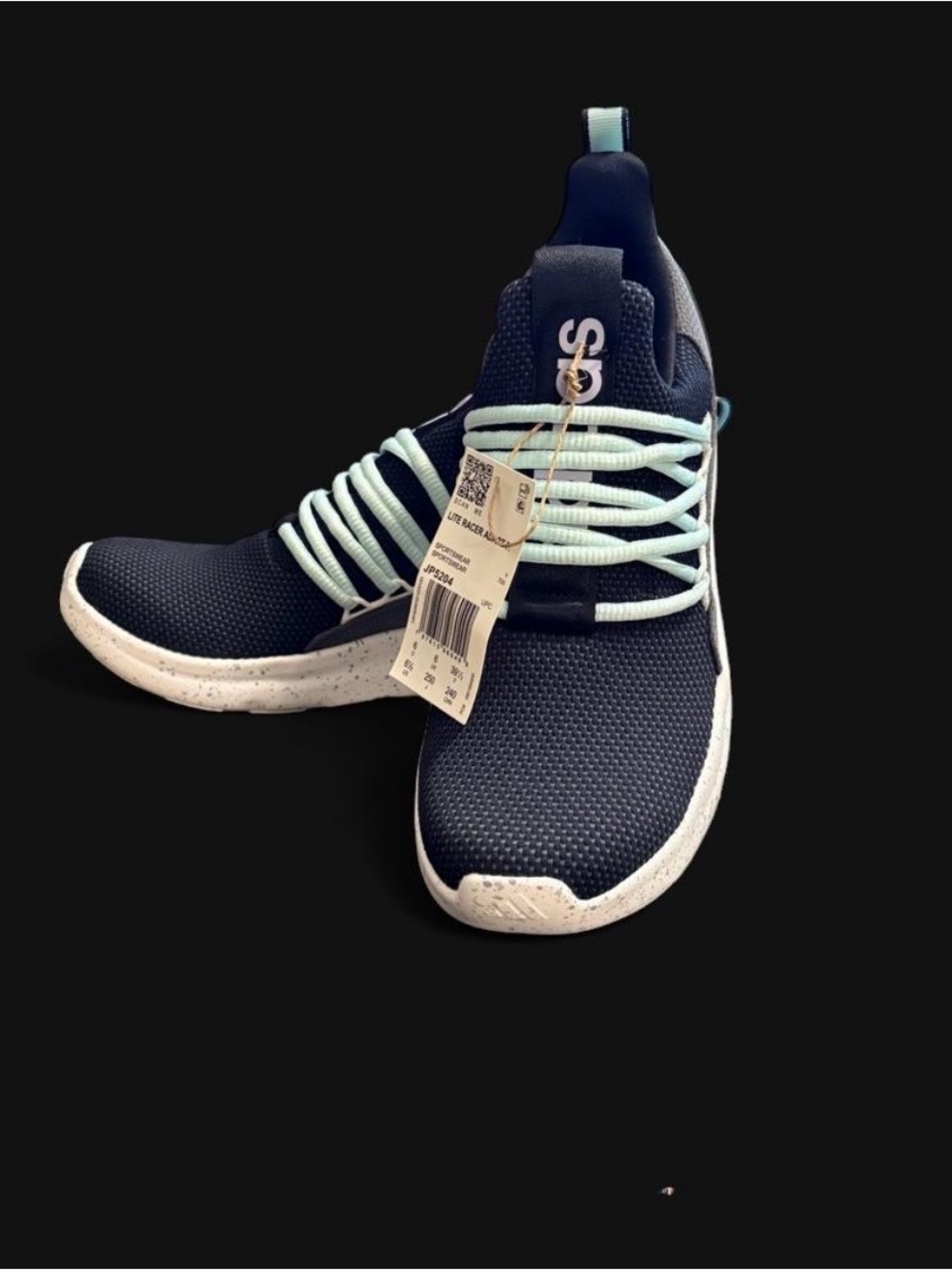 adidas Kids Navy Blue Sneakers with Light Aqua Laces